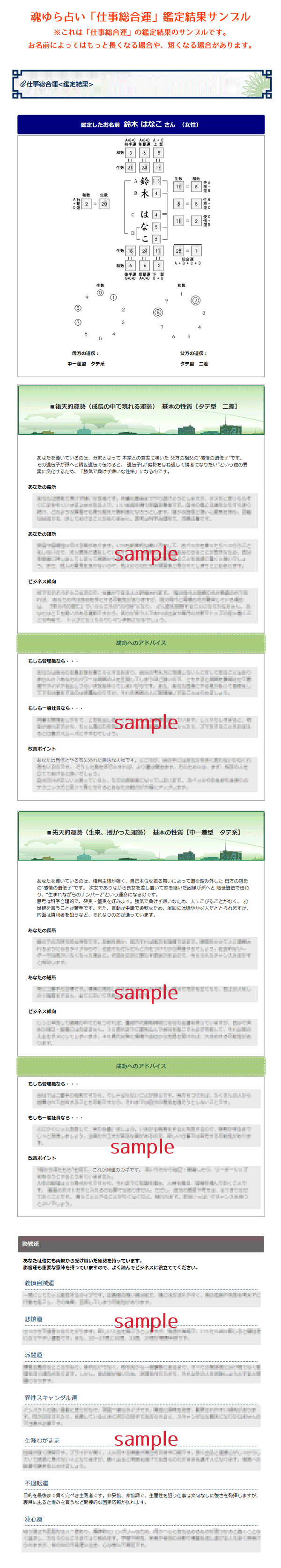 有料 - 仕事 姓名判断：仕事総合運の鑑定結果サンプルをみる